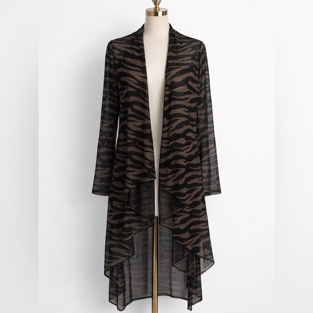 Annalee + Hope Sheer Zebra Print Cardigan Size M Black Brown